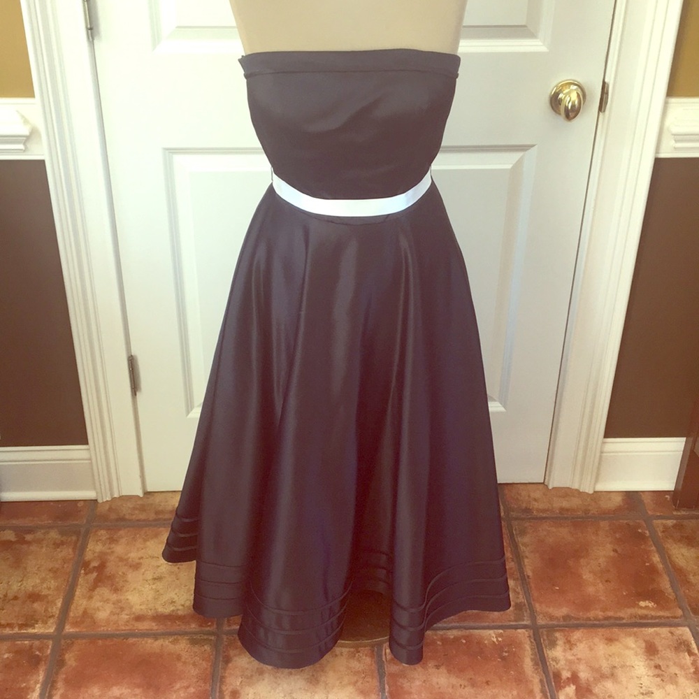 Bill Levkoff Tea Length Black Satin Dress